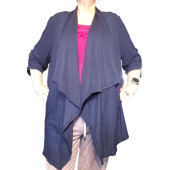 NEW Any Wear Catherine's Size 3X Waterfall Navy Cardigan Rayon Spandex Travel - Picture 1 of 7